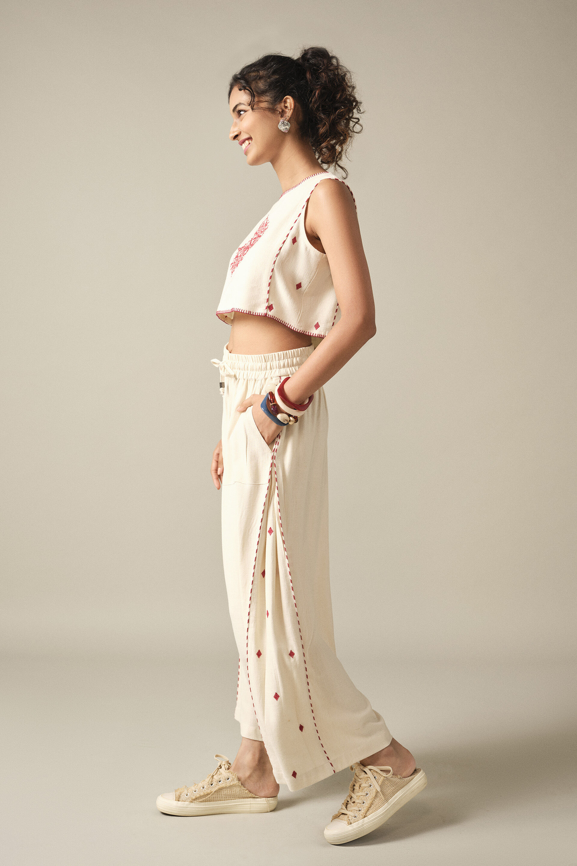 Embroidered Co-ord Set in Natural, Natural, image 7